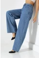 Yüksek Bel Geniş Paça Düz Kesim Mavi Jean Pantolon