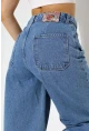 Yüksek Bel Geniş Paça Düz Kesim Mavi Jean Pantolon