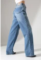 Yüksek Bel Geniş Paça Mavi Jean Pantolon