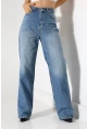 Yüksek Bel Geniş Paça Mavi Jean Pantolon