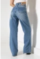 Yüksek Bel Geniş Paça Mavi Jean Pantolon