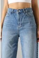 Yüksek Bel Geniş Paça Mavi Jean Pantolon