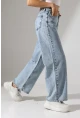 Yüksek Bel Rahat Kesim Düz Paça Jean Buz Mavisi