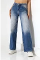 Yüksek Bel Wide Leg Açık Mavi Denim Jean Pantolon